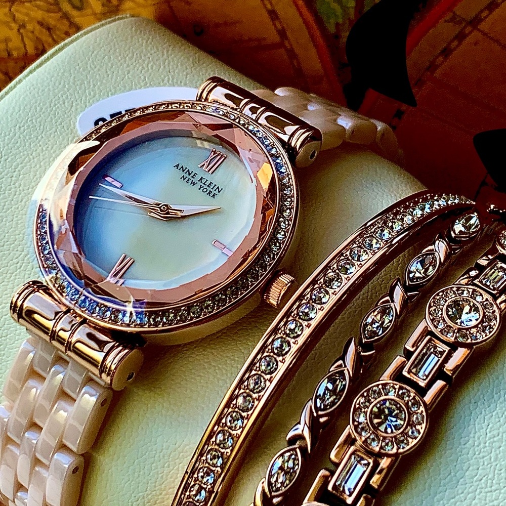 Anne Klein Ceramic Bracelet Watch Set